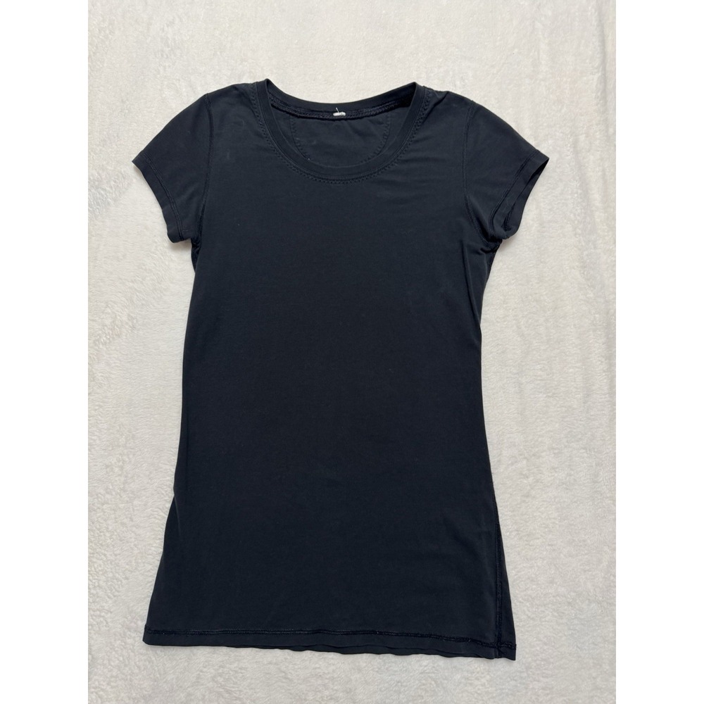 Lululemon Women's Hold Tight Short Sleeve Shirt Black Ribbed Modal Tee Sz 4/6